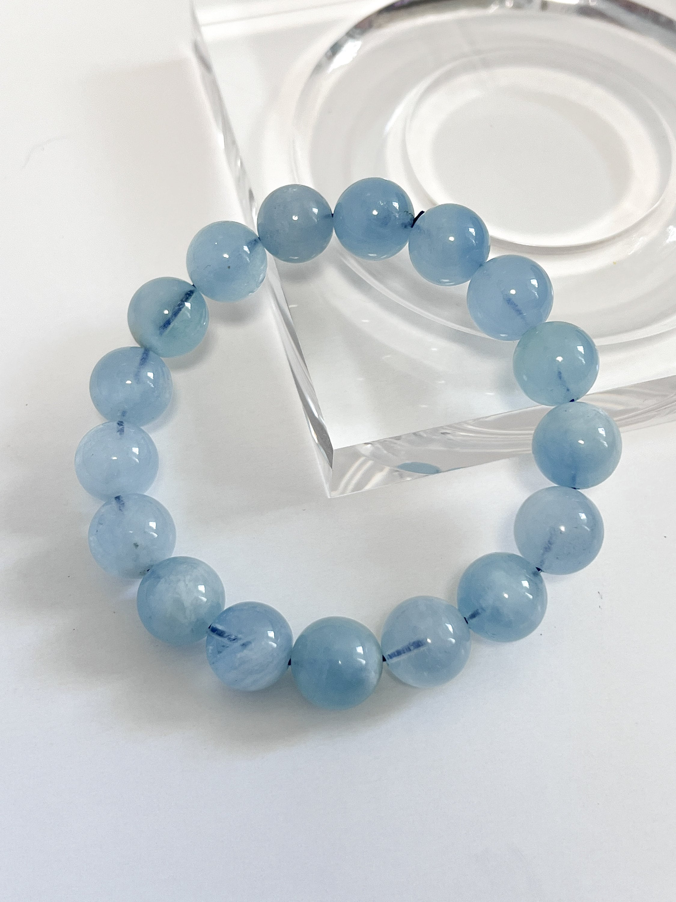 10.5mm Natural Blue Aquamarine Crystal Gemstone Round Beads Bracelet