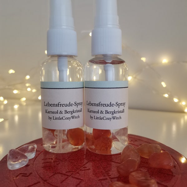 30 ml Lebensfreude-Spray mit Karneol & Bergkristall für Lebensfreude, Konzentration, gute Laune / Heilwasser / Aurawasser / Edelsteine