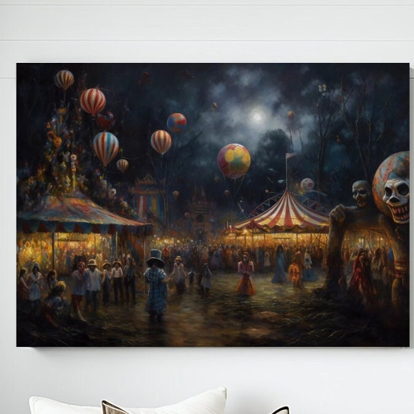 Midnight Carnival, Haunted, Digital Art, Printable, Creepy, Eerie, Dark Art, Circus, Oddities, Halloween, Digital Download, Home Decor