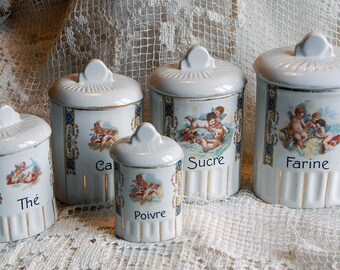 Série de 5 pots à épices vintage.