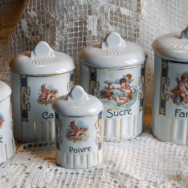 Série de 5 pots à épices vintage.