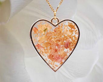 Sakura Blush~ Baby Pink Flower 24K Gold Necklace /Real Dried Cherry Blossom Flower& Gold Flakes Encased in Bio-Resin/Handmade/ Gift for Her