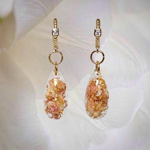 Sakura Blush~ Baby Pink Flower 24K Gold Hoop Earrings/Real Dried Cherry Blossom Flower&Gold Flakes Encased in BioResin/Handmade/Gift for Her
