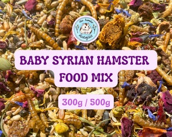 Alimento para bebés hámsteres sirios de The Hamster Mixologists (300 g o 500 g): natural, sin procesar y nutricionalmente completo.