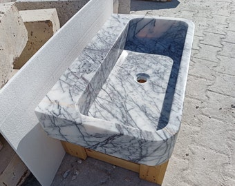 Handmade Lilac Marble Sink, Wall Mounted Rectangle Vanity, 16.1x27.9"
