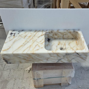 Klaar voor verzending! Calacatta Viola goud, marmeren wastafel, wandmontage wastafel Badkamer wastafel Marmeren wastafel Calacatta marmeren wastafel, aanrecht, Calacatta