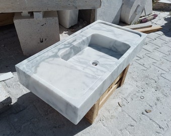 Custom Order Carrara Marble Sink, Wall Mounted Marble Sink, Marble Bathroom Sink, Carrara Sink, Marble Vessel Sink, Sink Top, Kitchen Sink