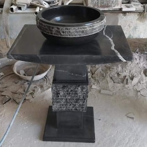 Nero Marquina Marble Table Sink, Nero Marquina Sink, Bathroom Decor, Black Table + Marble Sink, Table Nero Marquina + Marble Sink