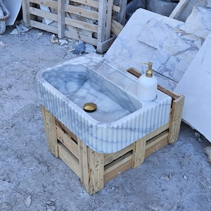 Ready To Ship! Carrara Marble Sink, Wall Mount Sink, Carrara Sink, Bathroom Sink, Custom Carrara Marble Sink, Marble Sink, Bathroom Decor
