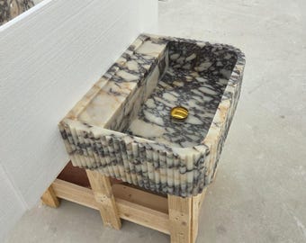 Calacatta Viola Marble Sink, Handmade Wall Mount Bathroom Decor
