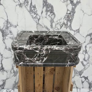 ¡Listo para enviar! Lavabo de baño de mármol verde tallado a mano / Lavabo de piedra natural de lujo / Lavabo rectangular para tocador