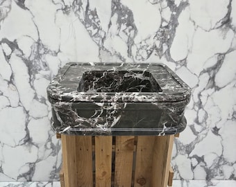Ready To Ship! Hand Carved Green Marble Bathroom Sink | Luxury Natural Stone Wash Basin | Rectangular Vanity Sink
