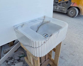 Handmade Lilac Marble Sink, Polished Stone, Farmhouse Bath Decor
