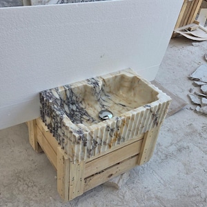 Ready To Ship! Calacatta Viola Antique Marble Sink, Powder Room Sink, Wall Mounted Sink, Farmhouse Sink, Marble Sink, Bathroom Sink, Sink