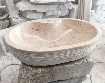 Marble Bathroom Sink, Custom Vanity Top,hand carved,Marble Sink,beige marble sink