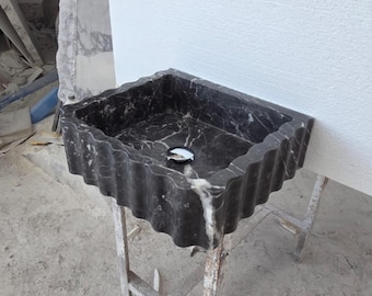 Nero Marquina Marble Sink, Modern Bathroom Decor (15.7"X 17.7"X 5.5")Farm hand-carved nero marquıne marble sink,Handmade Nero Marquina Sink