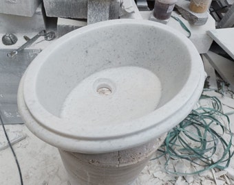 Carrara Marble Bathroom Sink, Ellipse Vanity Top carrara Marble Sink,Farmhouse hand-carved in carrara marble sink,hand carved carrara Marble