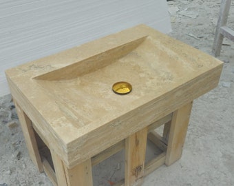 Premium Travertine Bathroom Sink | Handmade Natural Stone Wash Basin | Luxury Rectangular Vanity Sink