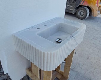 Handmade Lilac Marble Sink, Wall Mounted Bathroom Decor