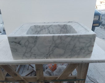Hand Carved Carrara Marble Wall Mount Sink, Bathroom Washbasin