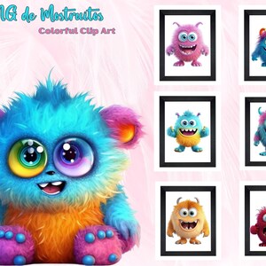 Colorful Monsters Clipart, 19 Adorable Plush Monsters in PNG Format on Transparent Background for Sublimation or Printing, Commercial Use