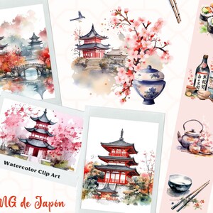 Japan Clipart, 25 Bilder Japan Sushi Teekanne Sakura Buddhistischer Tempel PNG transparenter Hintergrund zum Drucken oder Sublimation, kommerzielle Nutzung inklusive
