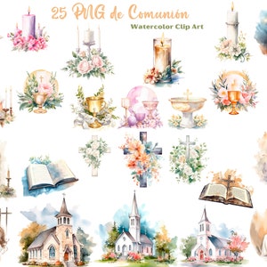 Clipart de comunión,25 imágenes de comunión y religión en formatoPNG fondo transparente,archivo digital para sublimar imprimir,uso comercial