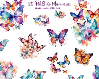 Watercolor butterflies clip art, 20 flying butterflies and flowers in watercolor PNGs,insect digital file for sublimation commercial use