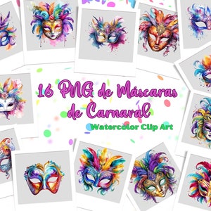 Carnival masks clipart, 16 images of Venetian masks in PNG format with transparent background, Venice carnival, party, costume