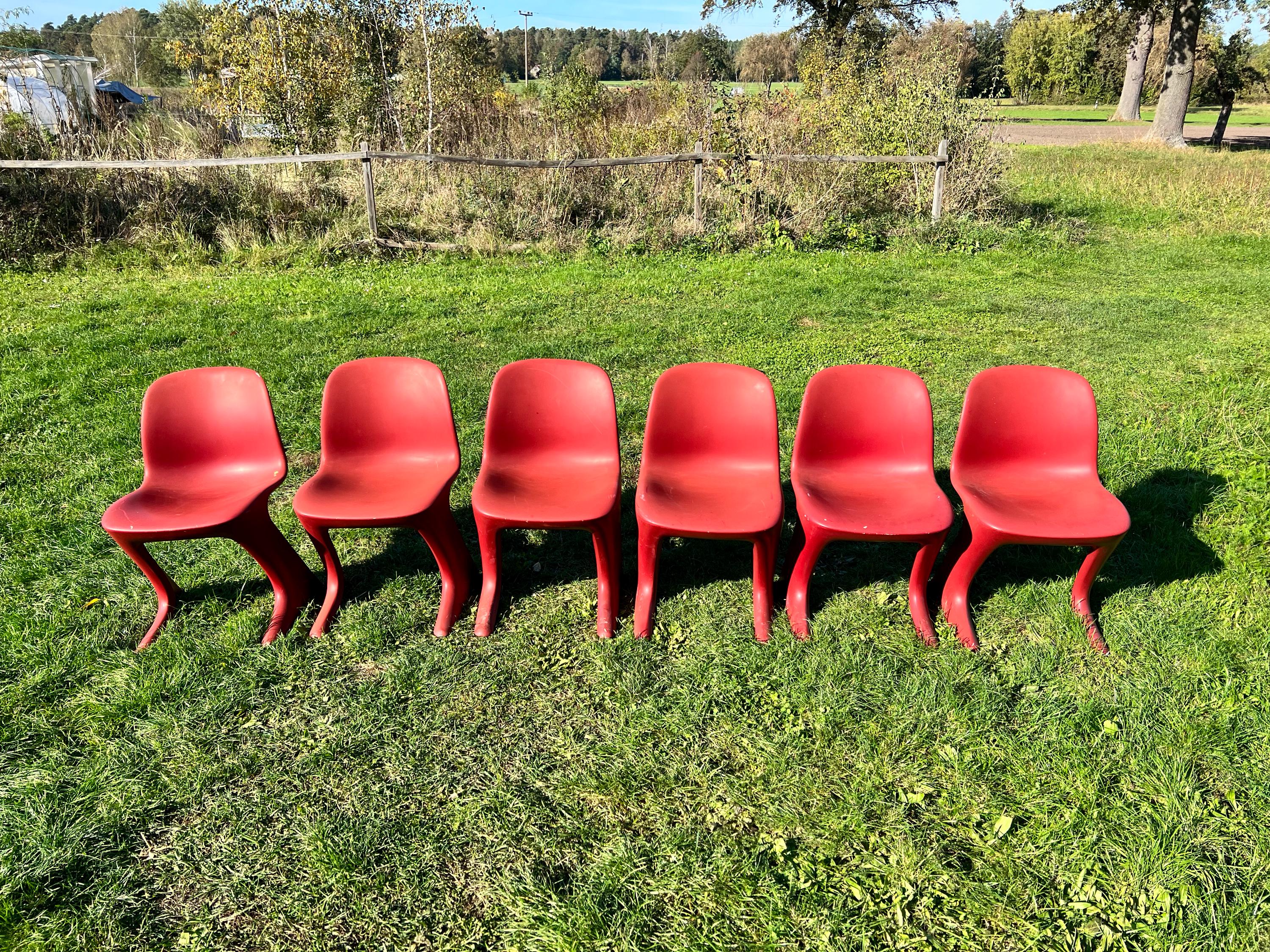 Red Z-chair 6x, Ernst Moeckl, GDR Design Icon, GDR Design