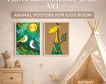 100 poster di animali per bambini, pacchetto di stampe digitali per la cameretta (download digitale)