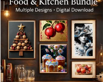 100 Kitchen Prints Bundle, Coffee Bar Decor, Food Fruit Art (Digital Download)