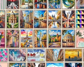 100 Black and White Cityscape Prints, Monochrome Landscape Wall Art (Digital Download)