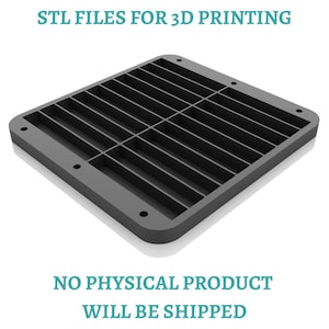 May include: A dark gray square grid tray with rounded corners and internal dividers, featuring the text STL FILES FOR 3D PRINTING and NO PHYSICAL PRODUCT WILL BE SHIPPED. The object has small circular holes along the edges for mounting purposes.