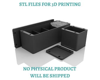 May include: Digital STL files for 3D printing a black rectangular storage box with internal dividers, a separate lid, and a smaller square container. The text STL FILES FOR 3D PRINTING and NO PHYSICAL PRODUCT WILL BE SHIPPED is visible.