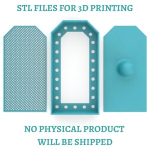 May include: Three teal components for 3D printing, including a mesh grid, a rectangular frame with circular cutouts, and a solid panel with a central dome. Text reads: STL FILES FOR 3D PRINTING. NO PHYSICAL PRODUCT WILL BE SHIPPED.
