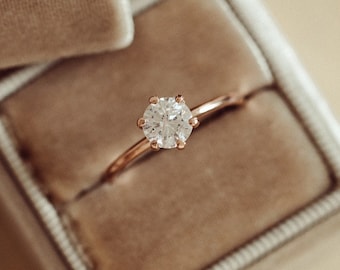 2 Carat Moissanite Engagement Ring: 14k Rose Gold Thin Band Solitaire