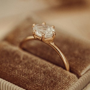 14K Gold East-West Oval Moissanite Ring: Solitaire Promise Ring