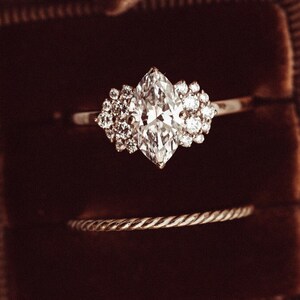 Marquise Moissanite Bridal Ring: Round Cluster Halo, Gold Anniversary Ring