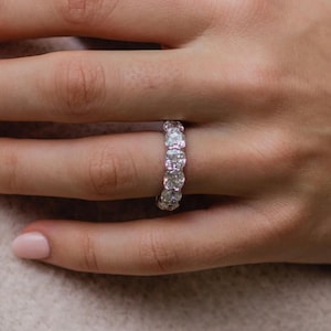 Cushion Cut Lab Diamond Eternity Band: Solid Gold CVD Wedding Ring