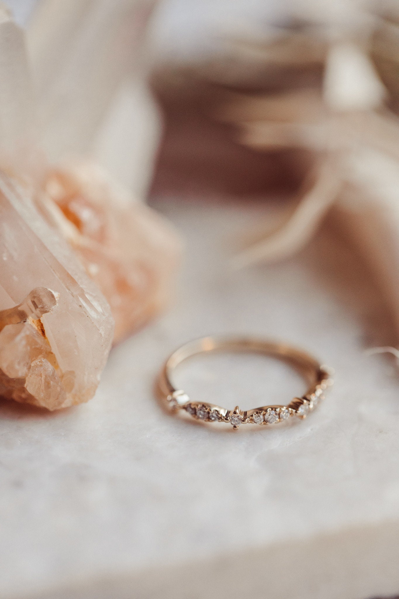 Moissanite Wedding Band: Dainty Solid Gold Half Eternity Ring - Etsy