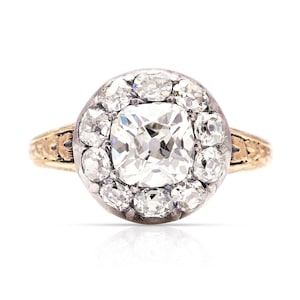 Antique Georgian Diamond Cluster Ring, Lab Diamond, Solid Gold Vintage Ring, Floral Style, Gift For Her, Heirloom Jewelry, Bridal Ring