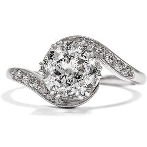 Antique Tourbillon Diamond Ring, Old European Cut, Platinum Solitaire, Unique Engagement, Vintage Style