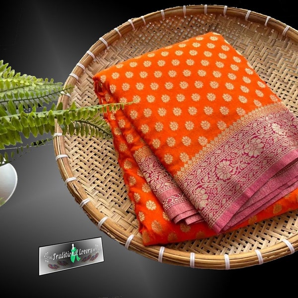 Banarasi Semi Chiffon Saree with Stitched Blouse | Georgette saree | Khaddi chiffon saree | Banarasi silk saree | Banarasi saree |