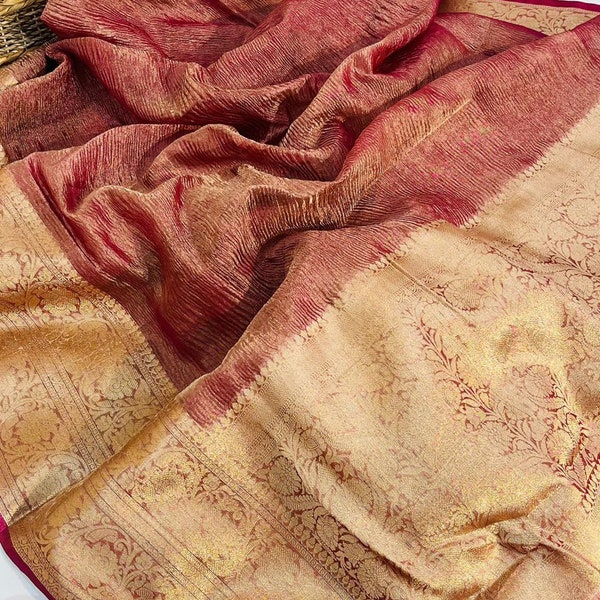 Banarasi Tissue Zari Border with Stitched Blouse | Banarasi Tisshu Sari | Tisshu Saree | Saree For Women | Bollywood Saree | Handloom Sari
