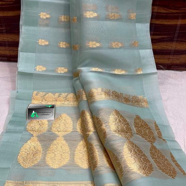 Banarasi Kora Orgenza Saree with Stitched Blouse | Kora Silk saree | Banarasi organza saree | Banarasi silk saree | Banarasi saree |