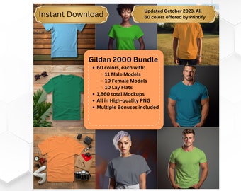 Gildan 2000 Mockup Bundle. 60 Colors 1860 Mockups. Unisex Ultra Cotton Tee, Mockup Bundle. Gildan Mockup. Unisex mockup. Gildan 2000 Mockup