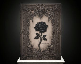 Carnet de notes gothique noir rose - Carnet de notes ancien orné avec texte personnalisé en option
