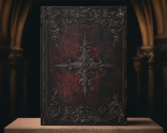Caderno Dark Gothic Cross com capa vermelha intrincada