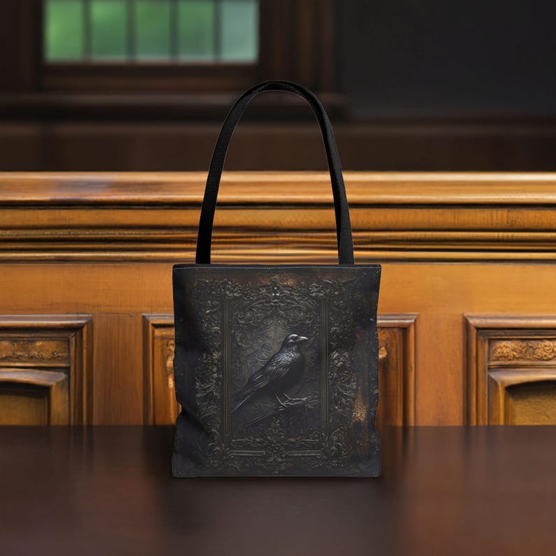 Vintageinspired Gothic Raven Tote Bag Dark Aesthetic Carryall Etsy
